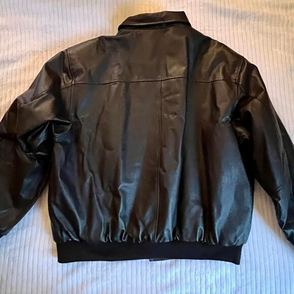 Men's Size Large Retro Snap On Full Zip Dk Brown Leather Bomber Jacket  #8640091 - Picture 10 of 11